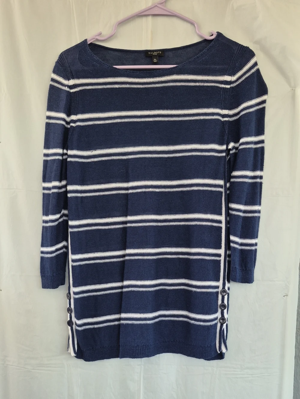 Talbots Navy and White Striped Crewneck Sweater